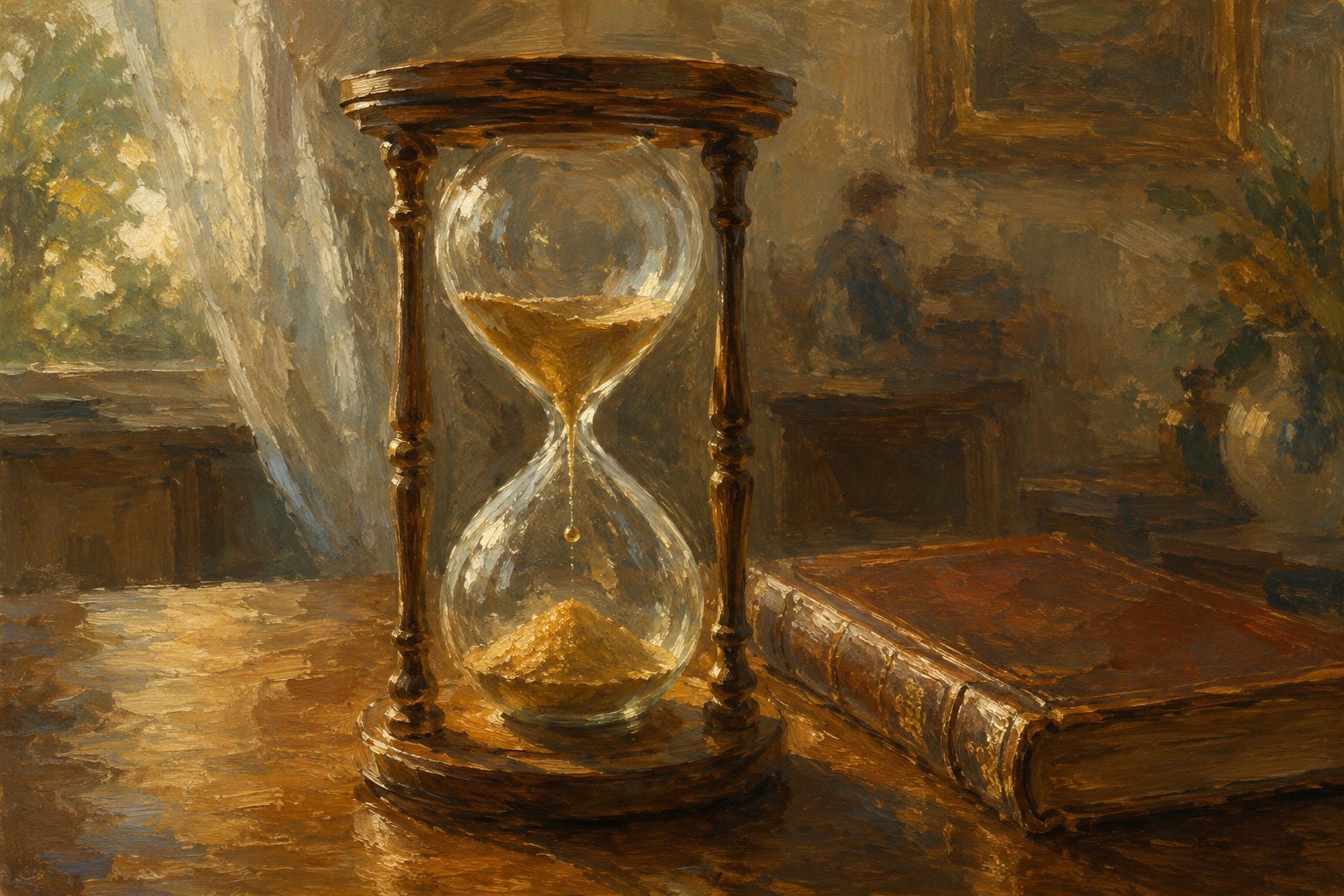 Pintura impresionista de un reloj de arena detenido, sobre las escalas clinicas de impulsividad Barratt BIS-11
