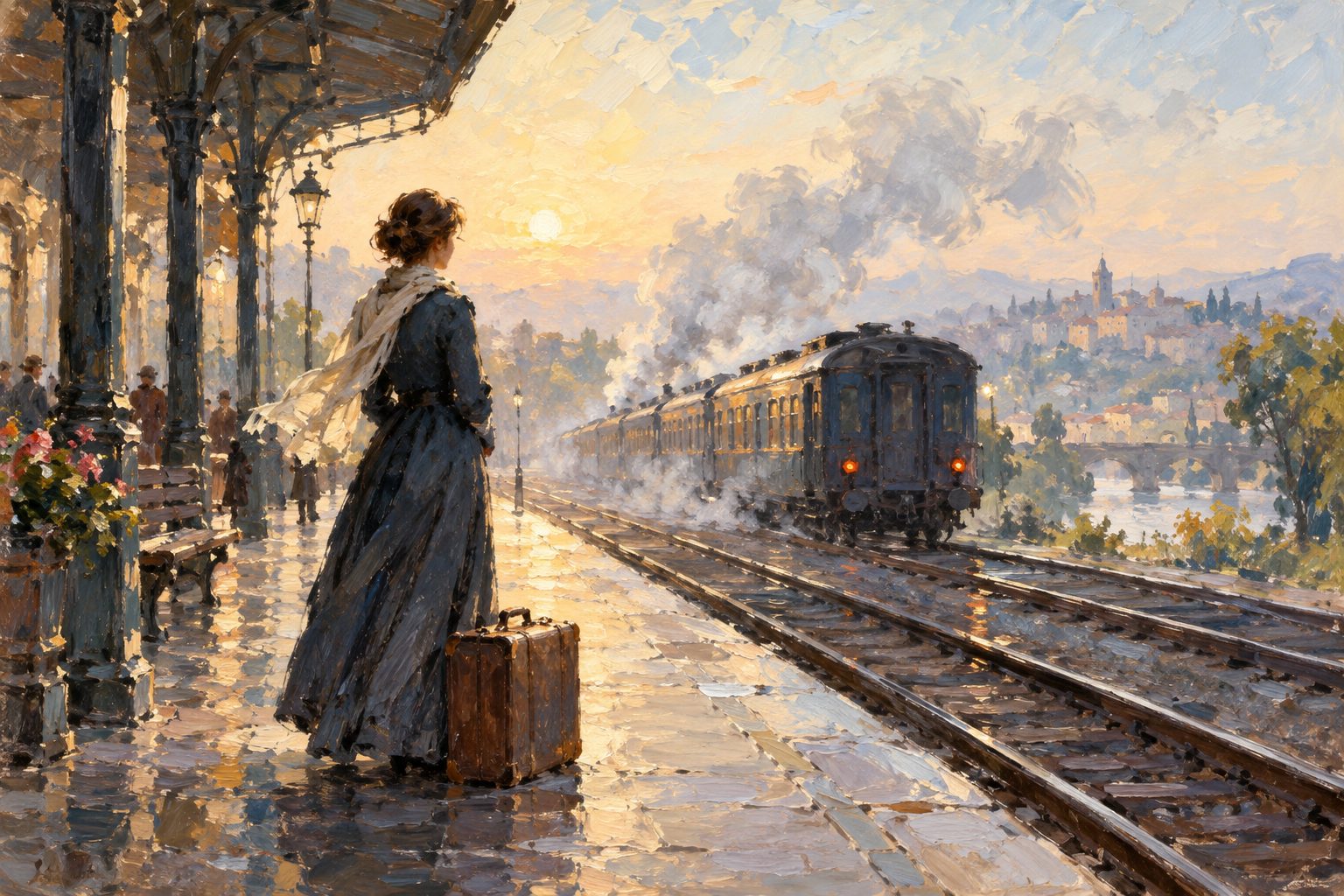Pintura impresionista de una persona en un andén viendo partir un tren, sobre cómo superar una ruptura amorosa