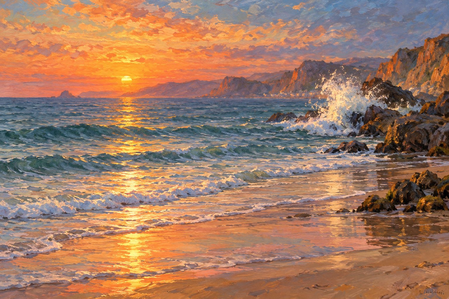 Pintura impresionista de una marea lenta y una ola subita en la orilla, sobre bipolaridad y TLP