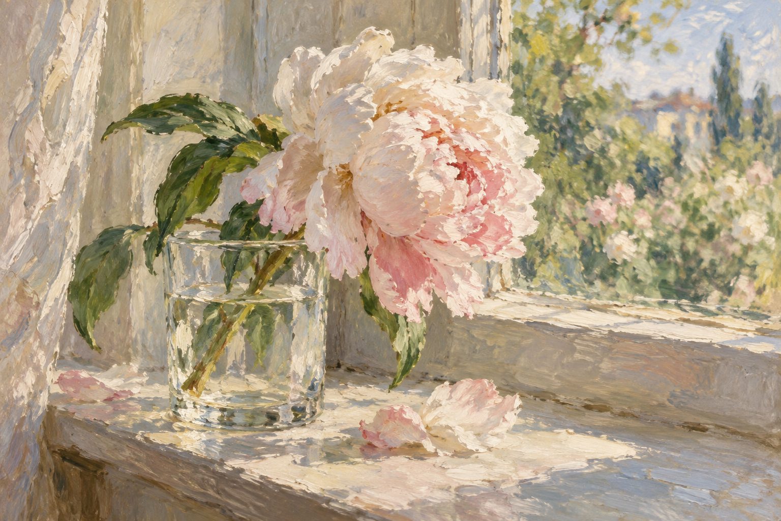 Pintura impresionista de una peonia blanca recobrando color, ilustracion de la fobia a las agujas y la sangre