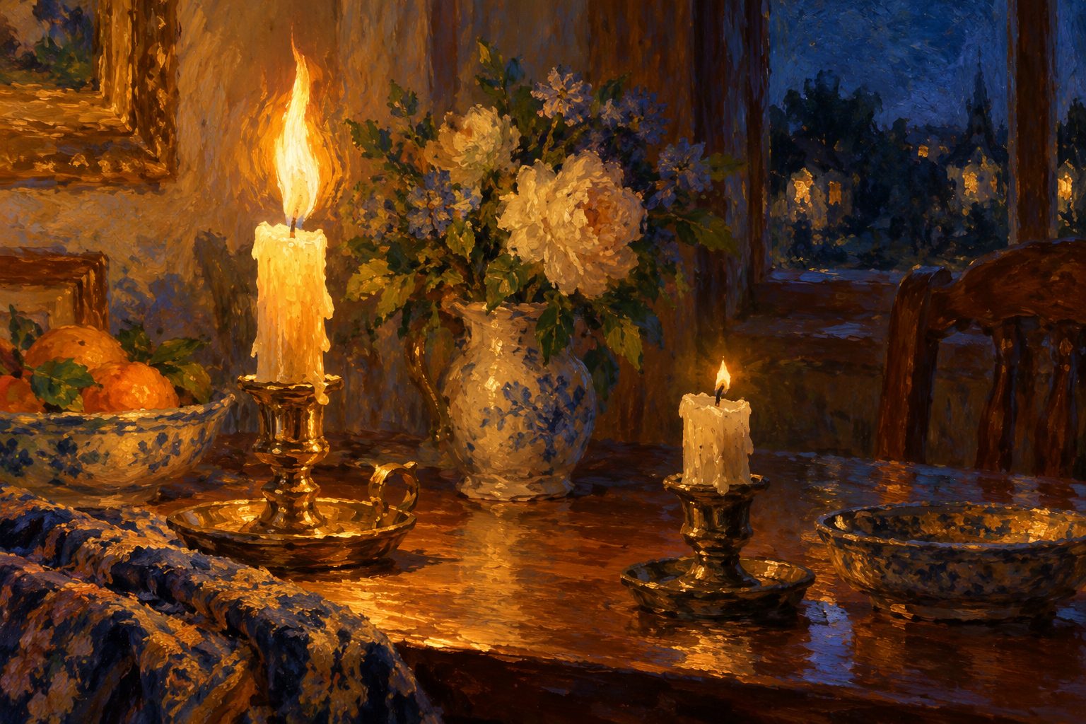 Pintura impresionista de dos velas de distinta intensidad en una misma habitacion, sobre los sintomas y tipos del trastorno bipolar