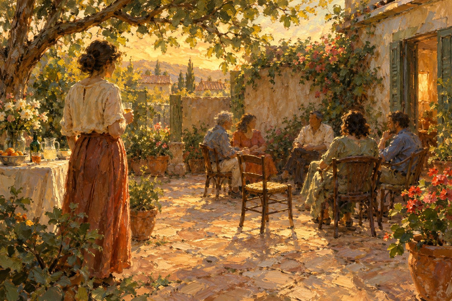 Pintura impresionista de alguien al margen de una reunion con una silla vacia esperandolo, sobre el trastorno de personalidad por evitacion