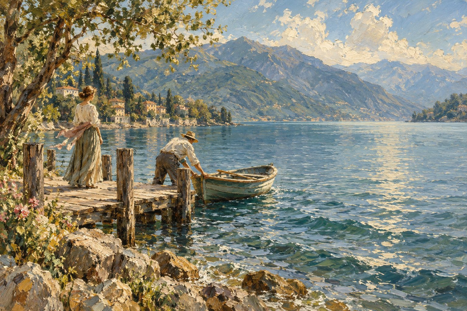 Pintura impresionista de alguien soltando las amarras de un bote hacia aguas mas calmas, sobre el tratamiento del trastorno de panico