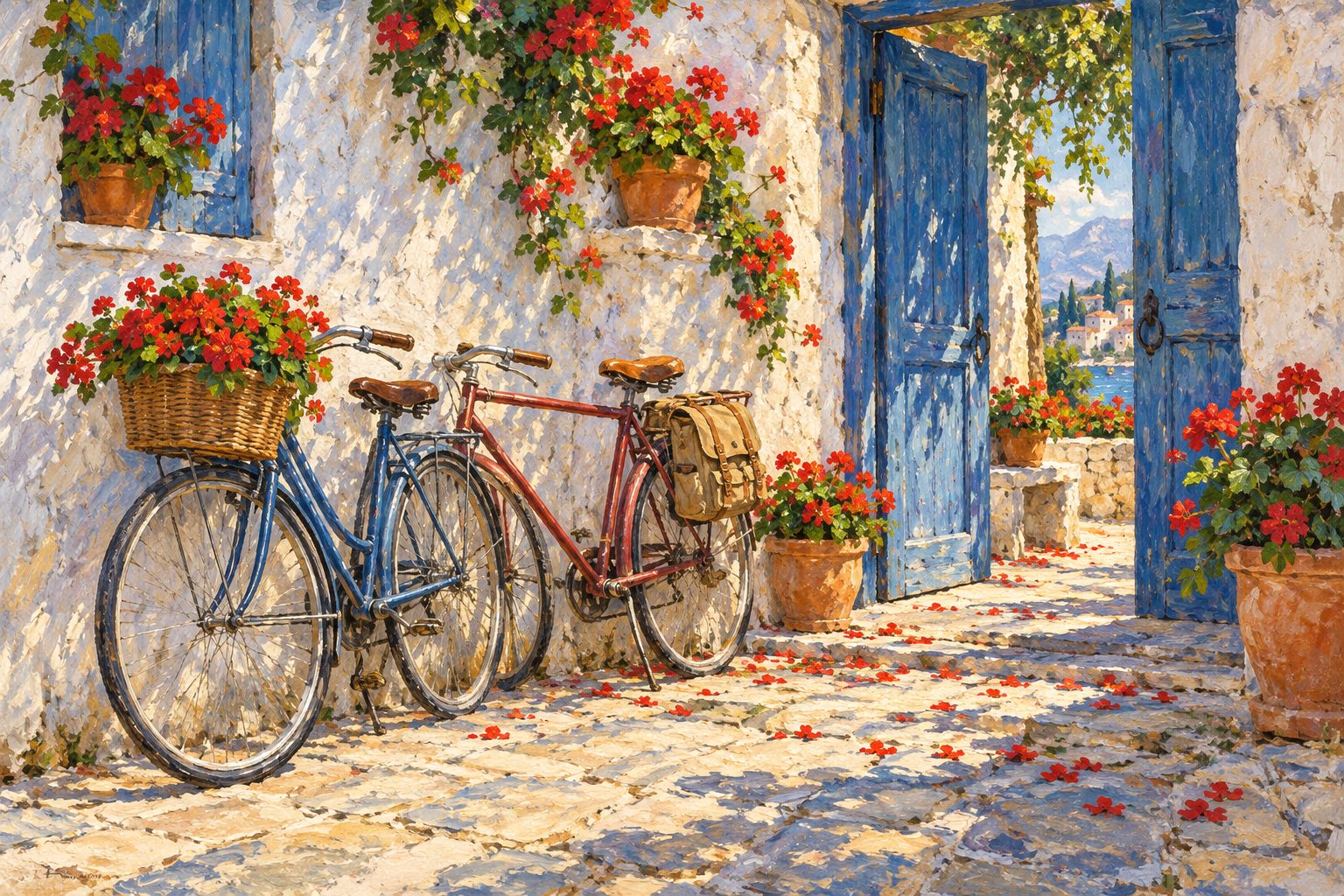 Pintura impresionista de dos bicicletas junto a un muro encalado, ilustración sobre cómo ayudar a alguien con anorexia o bulimia