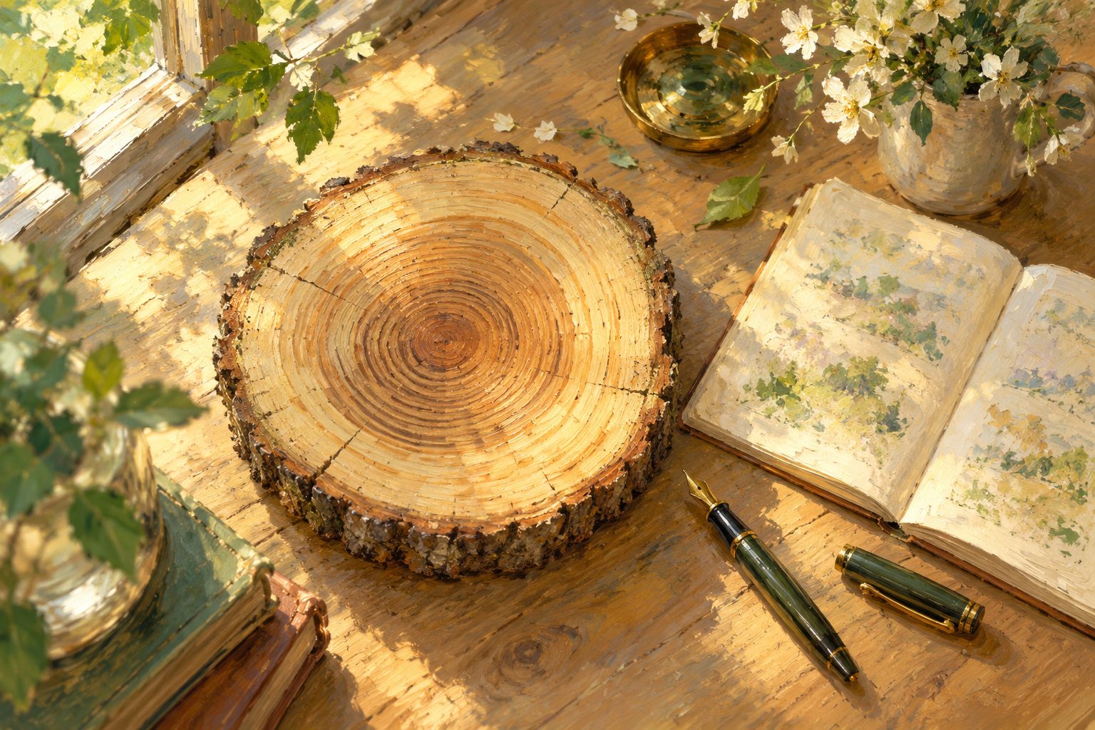 Pintura impresionista de los anillos de un tronco de arbol, metafora de como cambia la personalidad con la edad