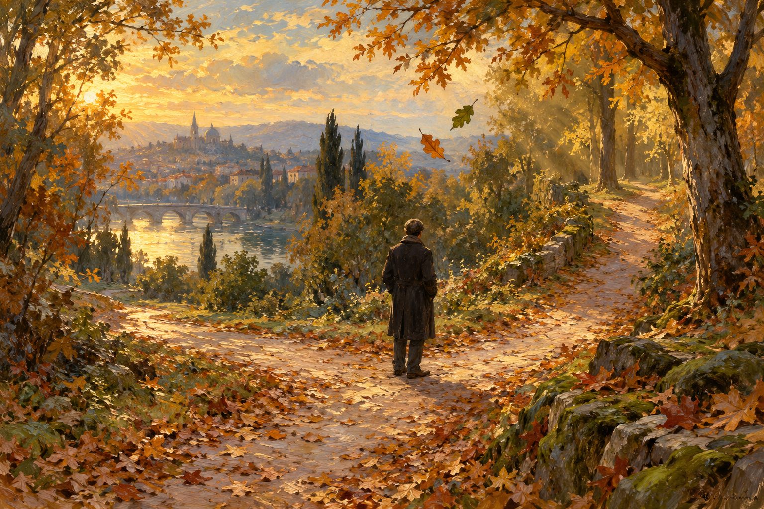 Pintura impresionista de un sendero de otoño que se bifurca, ilustración de por qué las personas son infieles