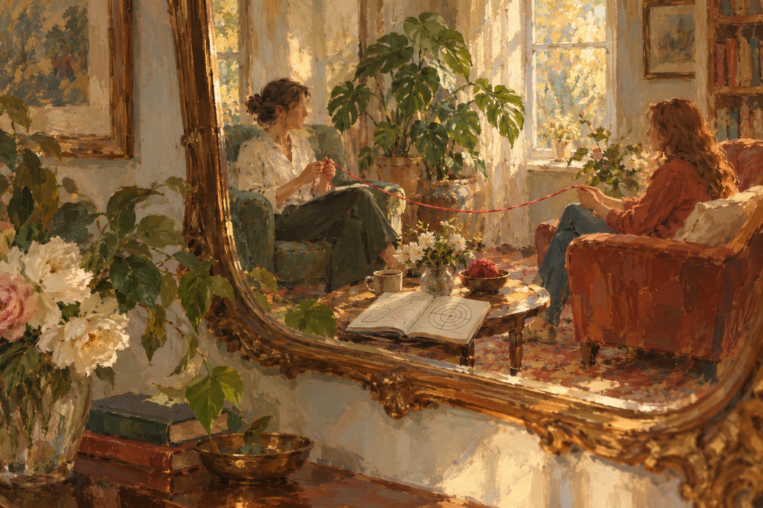 Pintura impresionista de una consulta acogedora con dos butacas, ilustración de qué es la psicoeducación