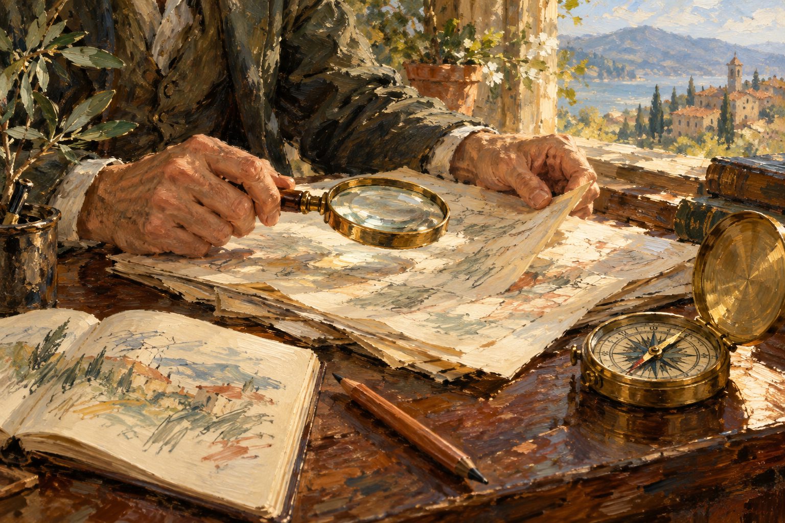 Pintura impresionista de manos con lupa sobre un expediente, qué hace un perito psicólogo