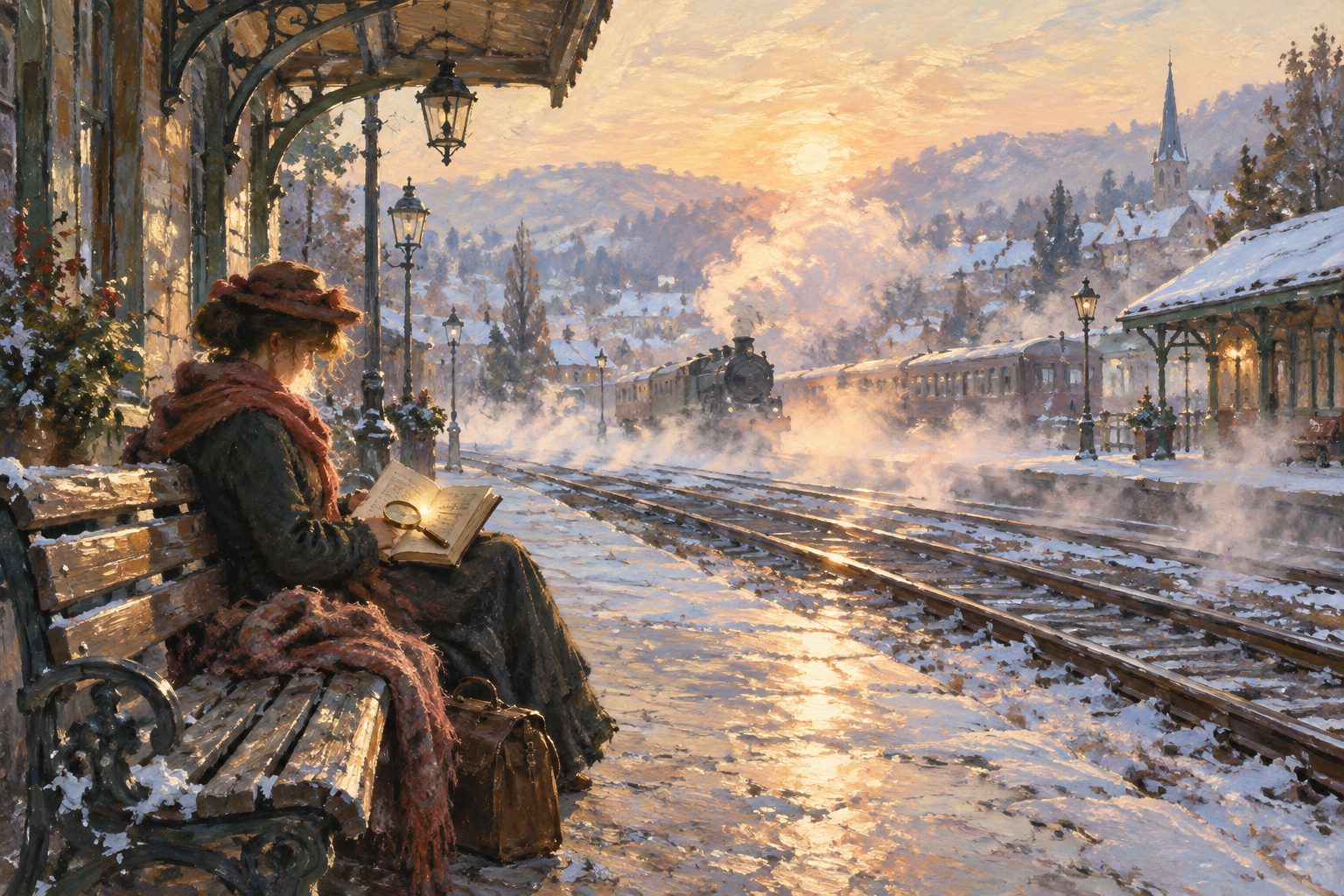 Pintura impresionista de una persona leyendo con una lupa en un andén, ilustración del test de psicopatía